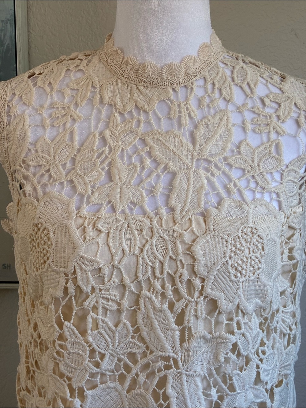 Nanette Lepore Lace Crochet Sleeveless Top in Cream Size Small - Picture 4 of 7